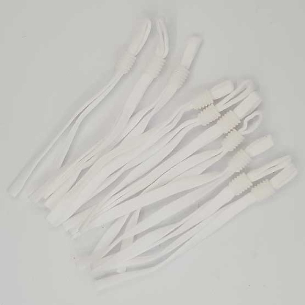 10 Witte elastische koordbanden met verstelbare gesp voor bevestiging van het masker. N°02.