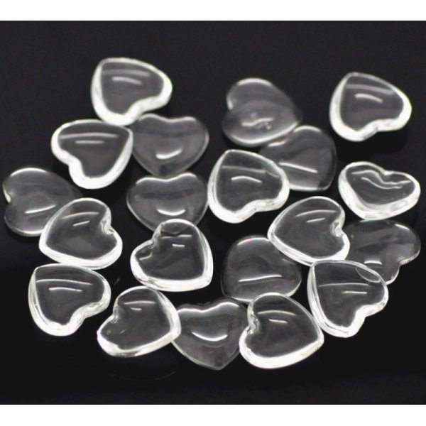 10 Cabochons Harten 14 x 15 mm in helder braamglas N&deg;22
