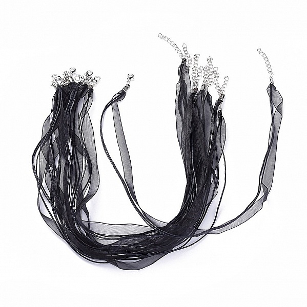 10 Organza lint en zwart waxkoord kettingen