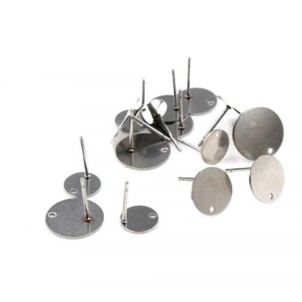 10 Supports Boucles d'oreilles puces ronde 12 mm en acier inoxydable