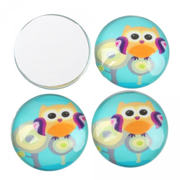 10 cabochons ronds en verre 20mm assortis Chouette Q-37-20