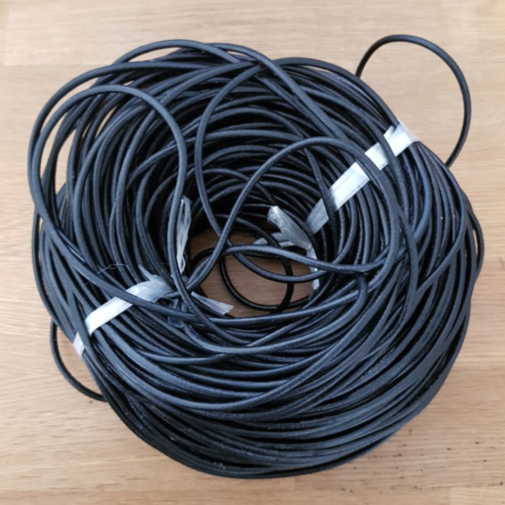 10 meter Rond glad leren koord Zwart 3 mm