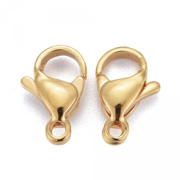 1 Fermoir Acier Inoxydable Plaqu&eacute; Or 24K Mousqueton 12 x 7 mm Dor&eacute;