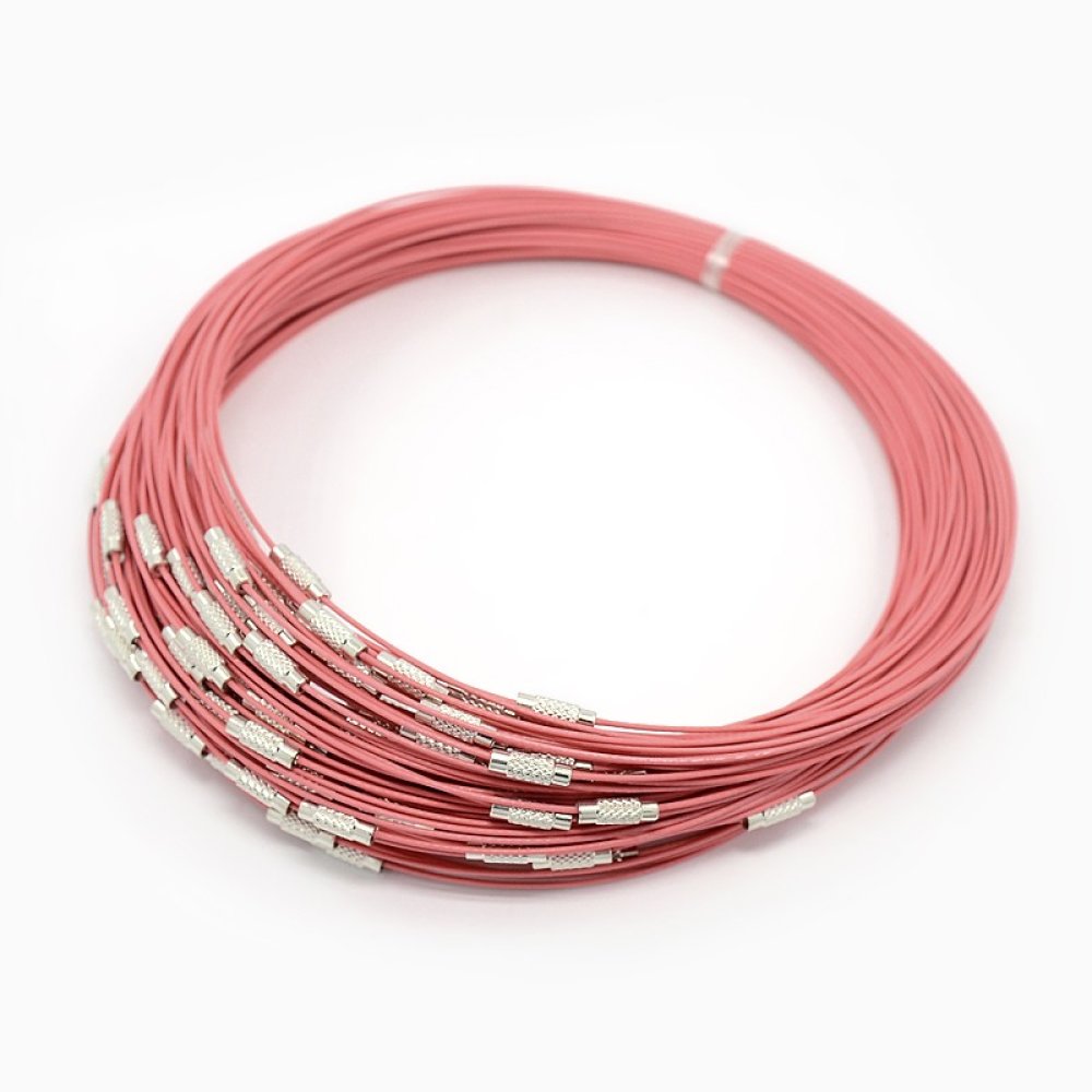 1 halsketting stevig roze gekabeld draad met schroefsluiting N°01