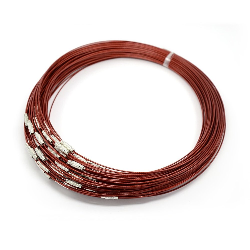 1 halsketting starre draad donkerrood schroefsluiting N°01