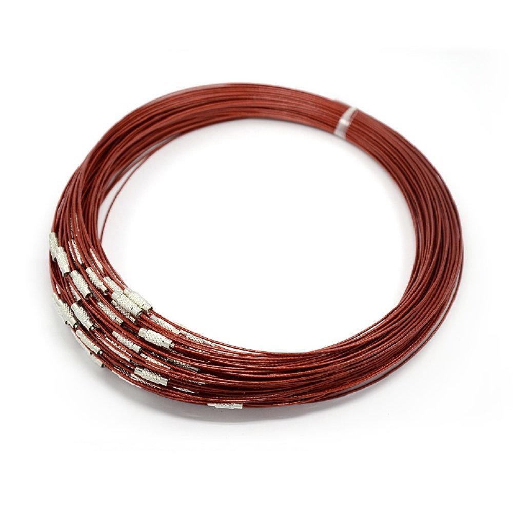 1 halsketting starre draad donkerrood schroefsluiting N°01