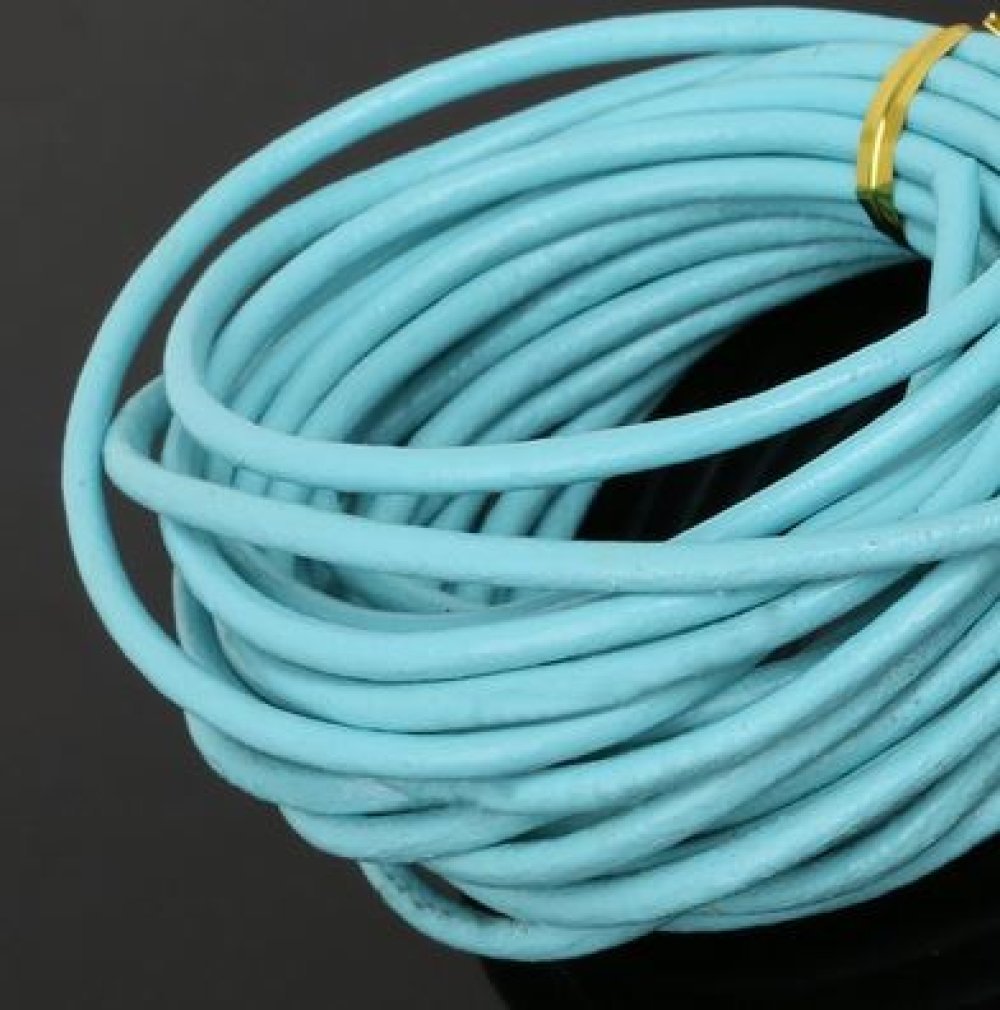 1 meter Rond glad leerkoord Turquoise 3 mm