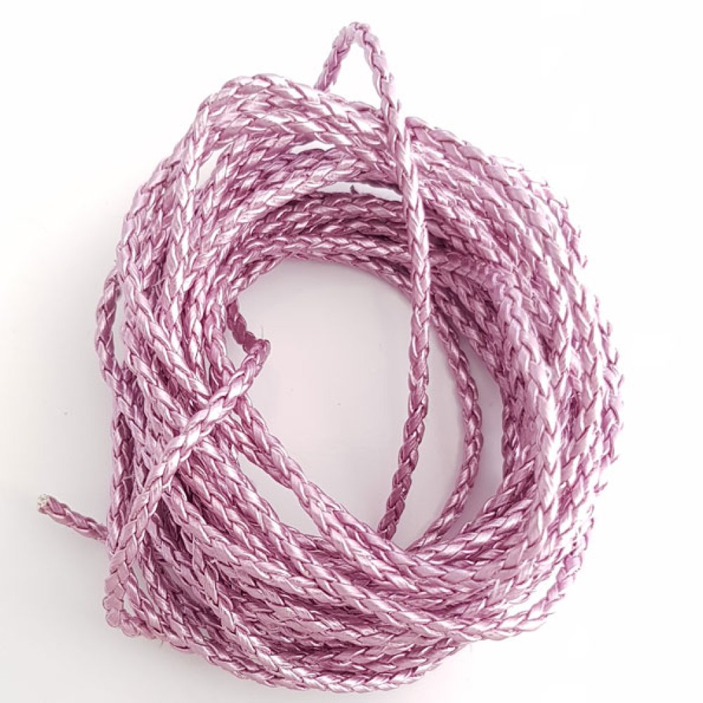 1 meter Rond gevlochten imitatieleer koord Mauve Zilver 3 mm