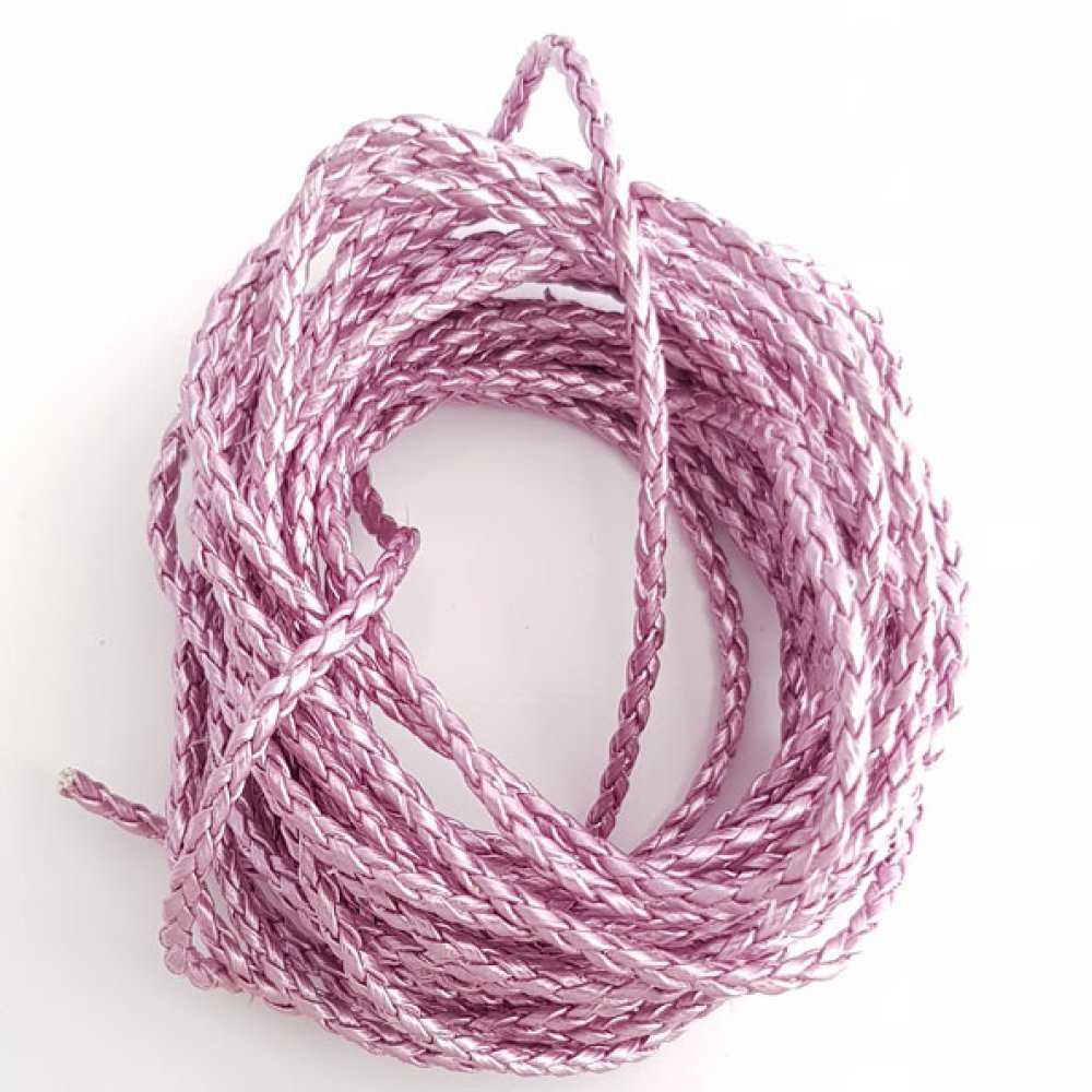 1 meter Rond gevlochten imitatieleer koord Mauve Zilver 3 mm