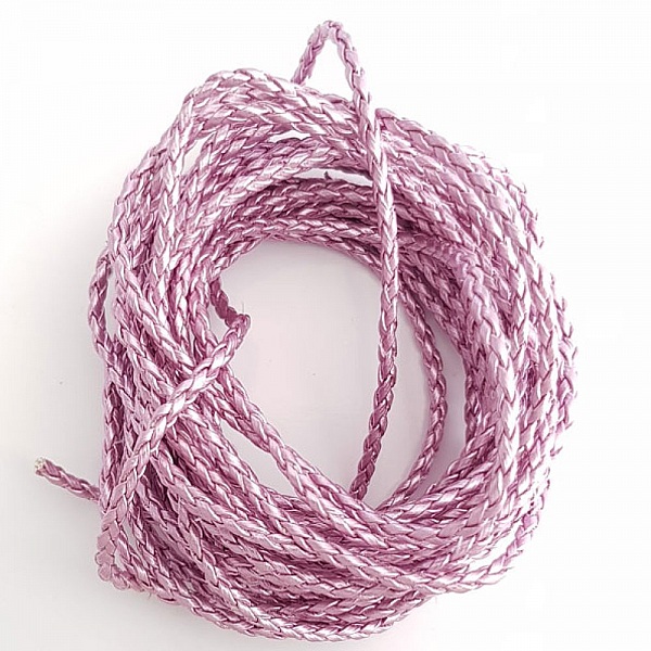1 meter Rond gevlochten imitatieleer koord Mauve Zilver 3 mm