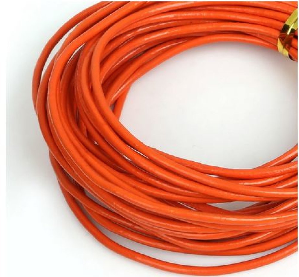 1 meter Glad leren rond koord Oranje 2 mm