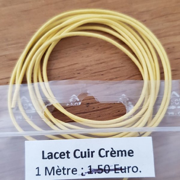 1 meter Glad leren rond koord Cream 1 mm