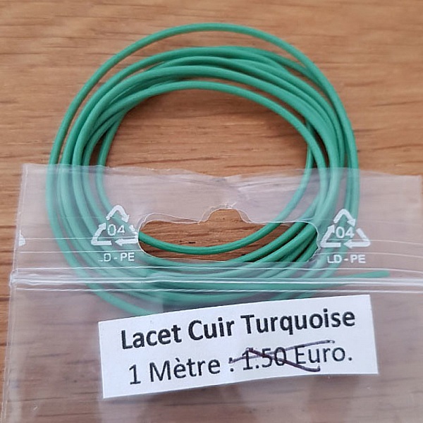 1 meter Rond glad leerkoord Turquoise 1 mm