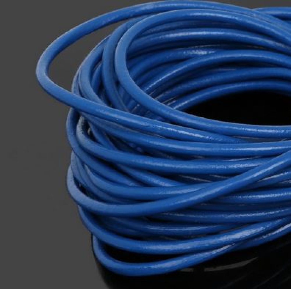 1 meter Rond glad leerkoord Blauw 3 mm