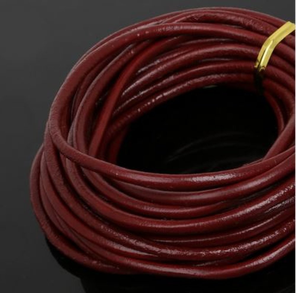 1 meter Rond glad leerkoord Bordeaux 3 mm