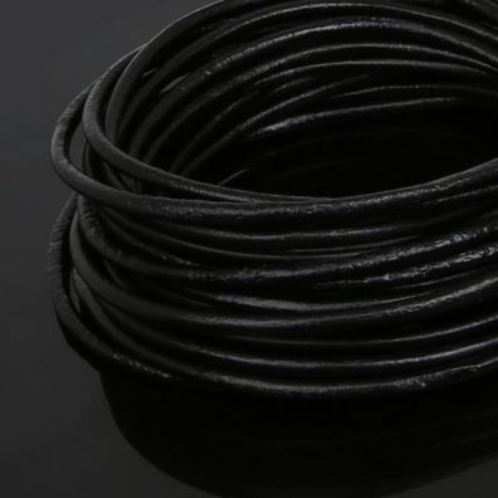 1 meter Rond glad leerkoord Zwart 3 mm