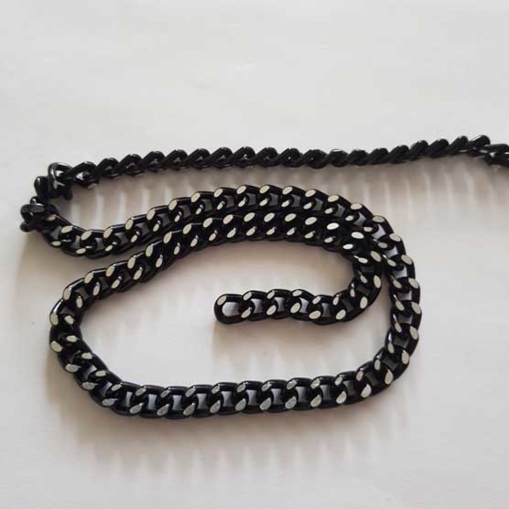 1 meter platte ketting zwart en zilver