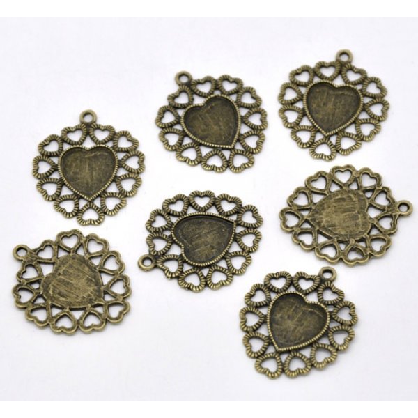 1 cabochonhouder Hart N&deg;01 Brons