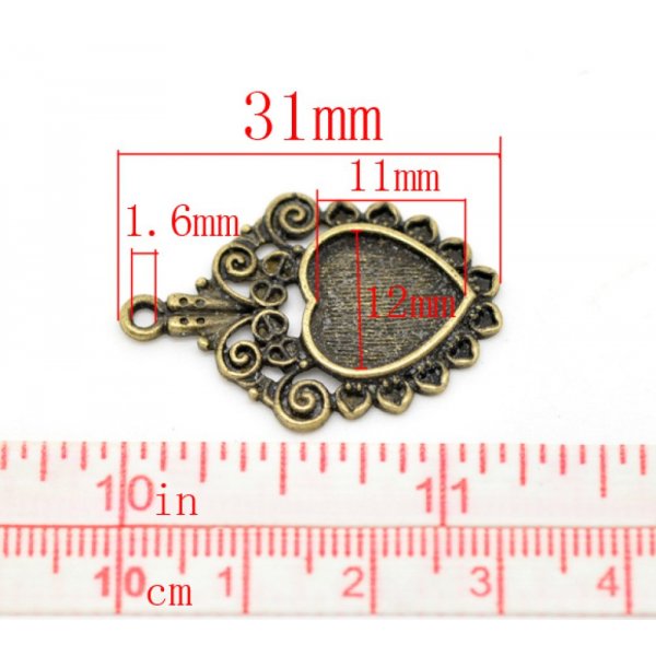 1 cabochonhouder Hart N&deg;04 Brons