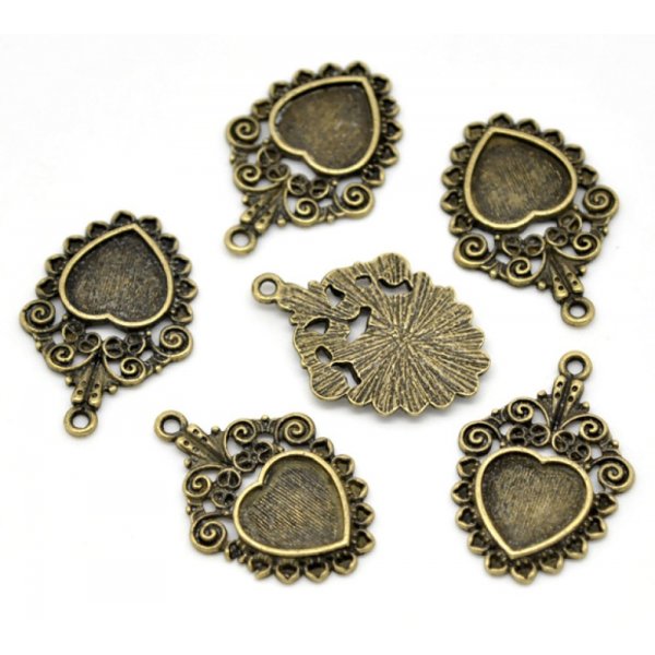 1 cabochonhouder Hart N&deg;04 Brons