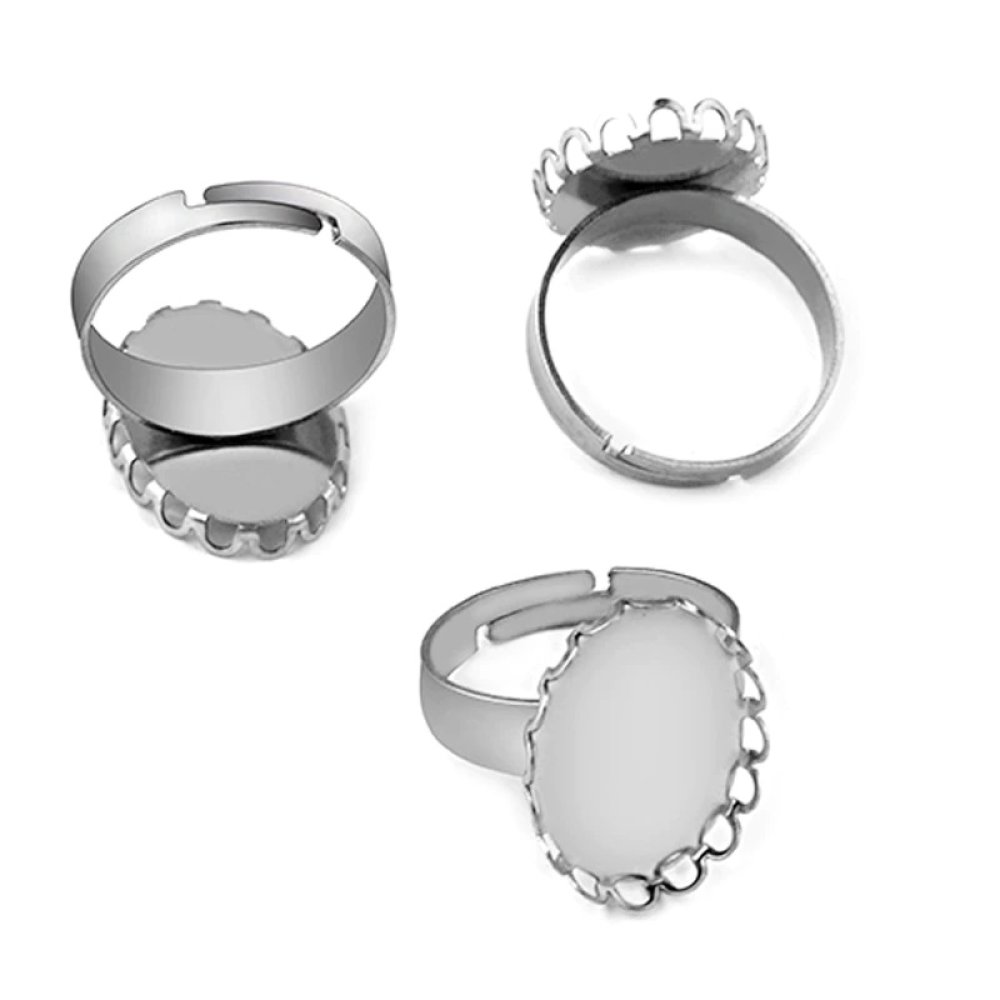 1 ring cabochon houder 13 x 18 mm Zilver N°08
