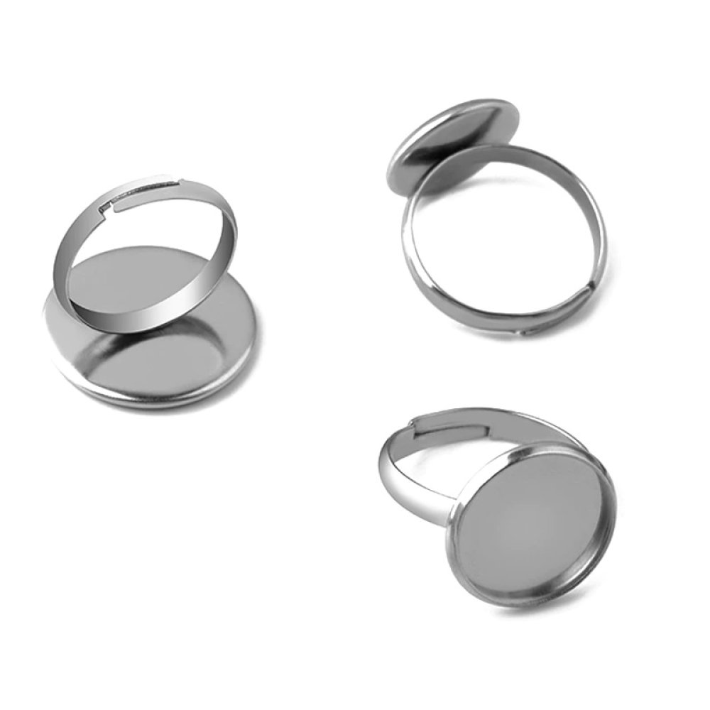 1 ring cabochon houder 14 mm Zilver N°04