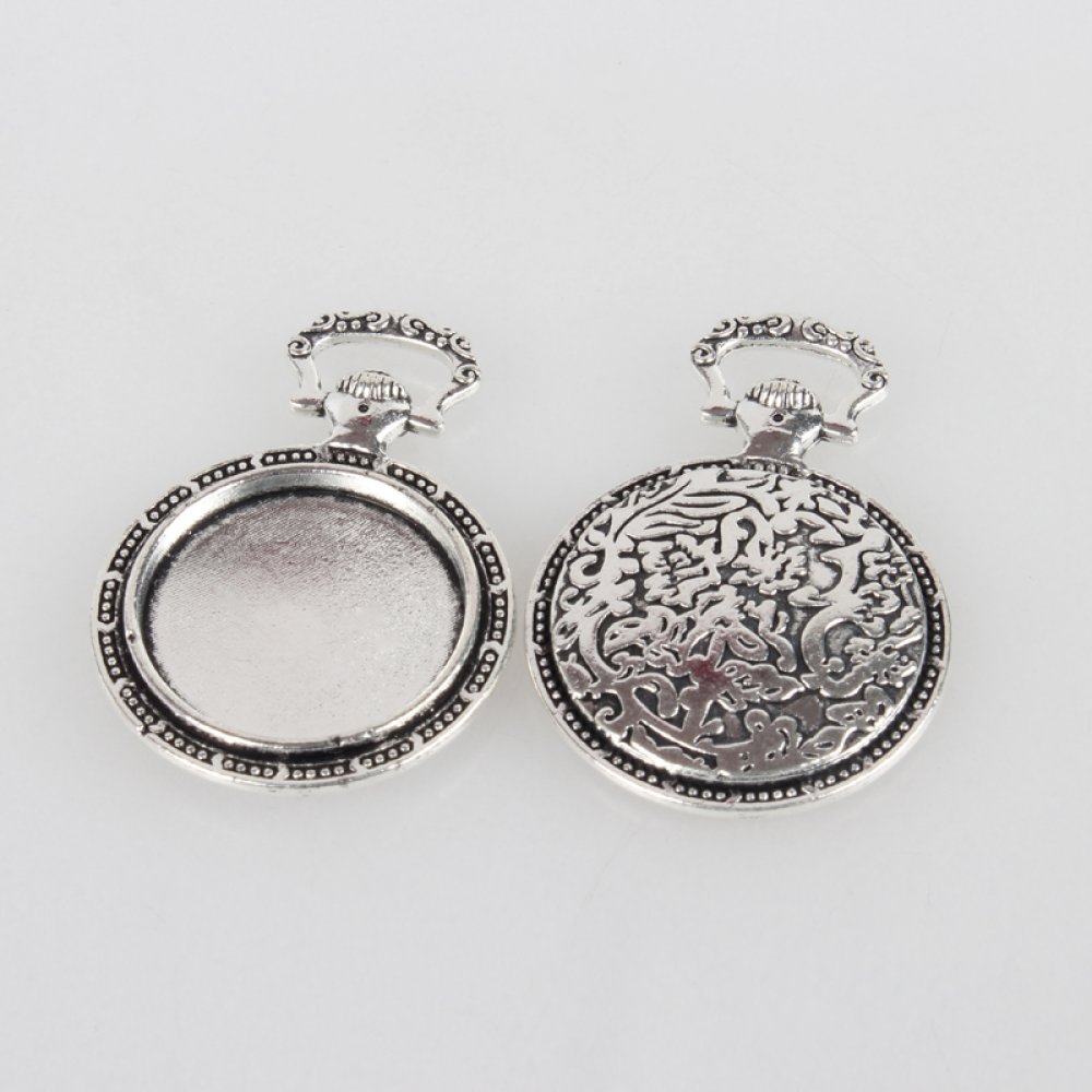 1 cabochon houder 20mm zilveren zakhorloge, cabochon hanger 74AS