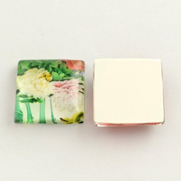 20 glazen cabochons vierkant 20 mm geassorteerd Bloemen S-22-20-17