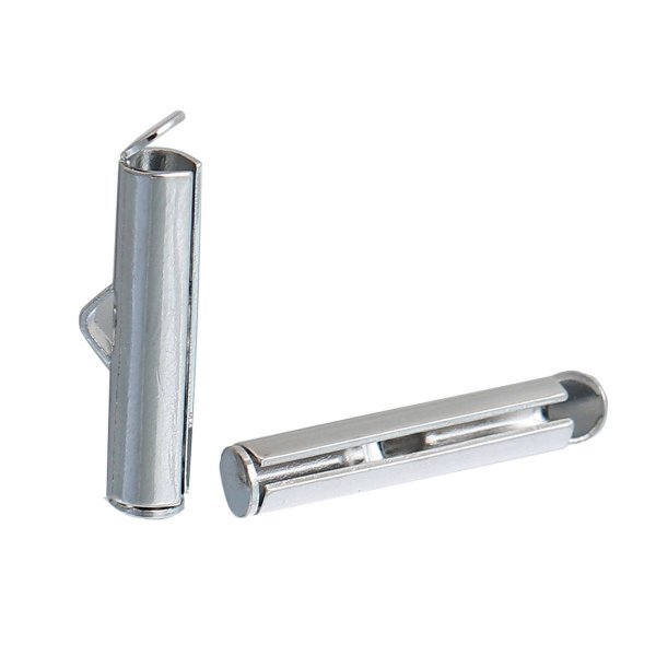 2 koperen buis sluitingen, zilver mat, 20x6mm-845 