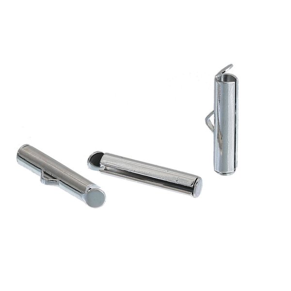 2 koperen buis sluitingen, zilver mat, 20x6mm-845 