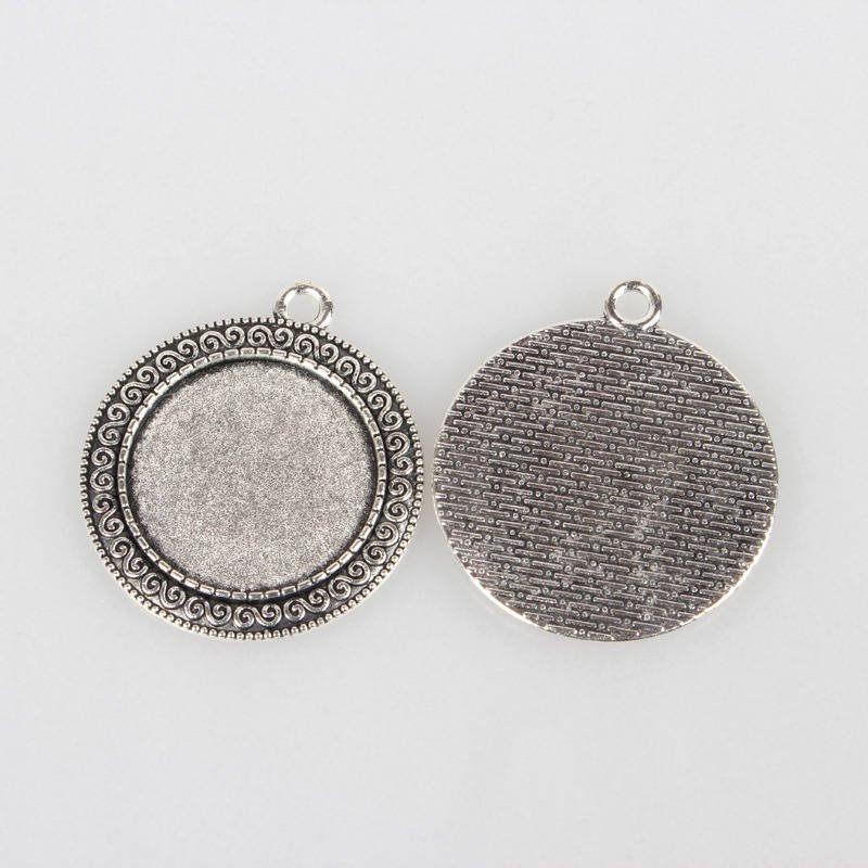 2 x 25mm zilveren cabochonhouders, cabochonhangers 52AS 