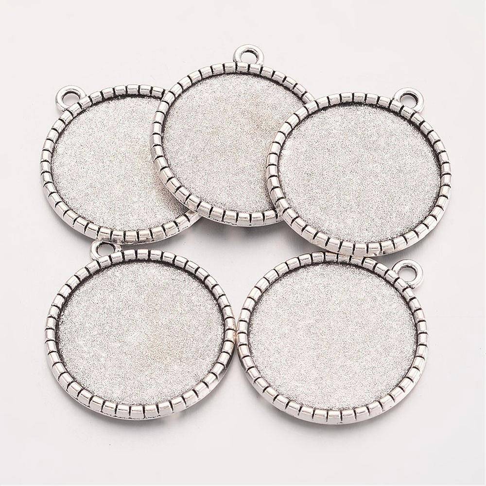 2 x 25mm zilveren cabochon houders, cabochon hangers 19AS-RS 