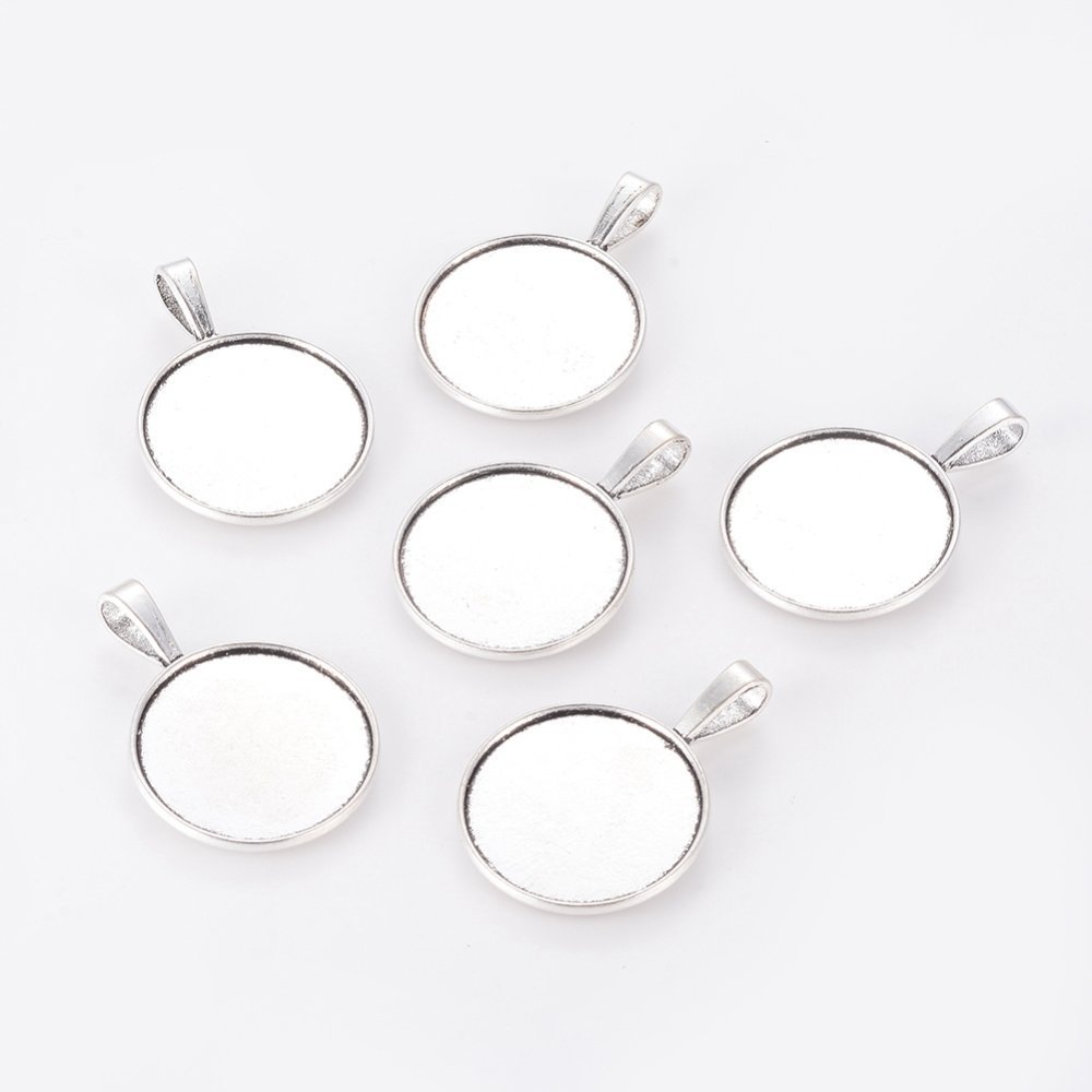 2 x 25mm zilveren cabochonhouders, cabochonhangers 2419