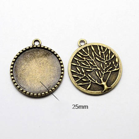 2 x 25mm bronzen cabochonhouders, cabochonhangers 06AB 