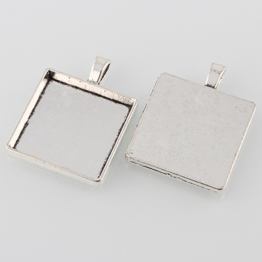 2 x 25mm zilveren cabochonhouders, cabochonhangers 43AS