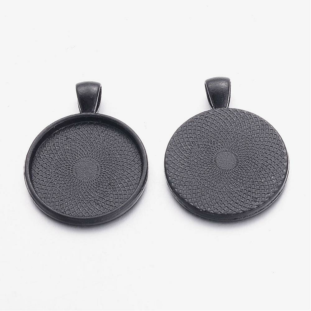 2 x 25mm zwarte cabochon houders, cabochon hangers 16NR