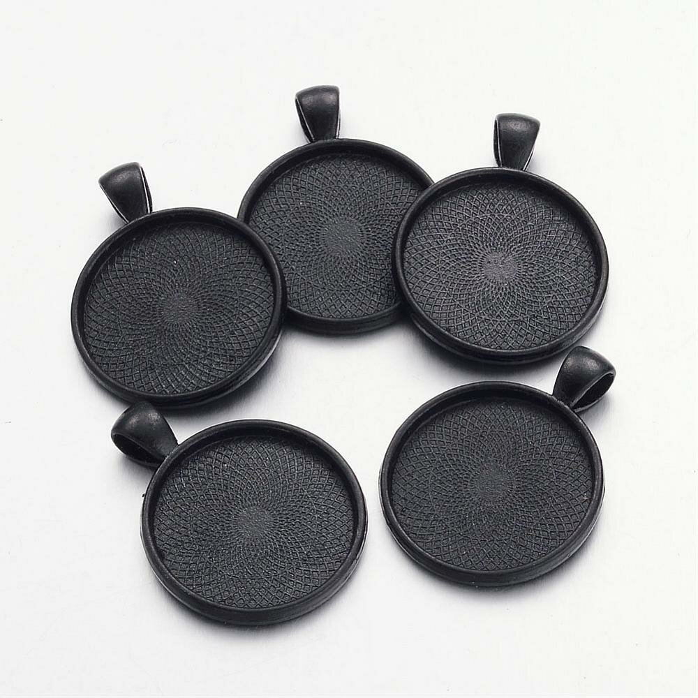 2 x 25mm zwarte cabochon houders, cabochon hangers 16NR