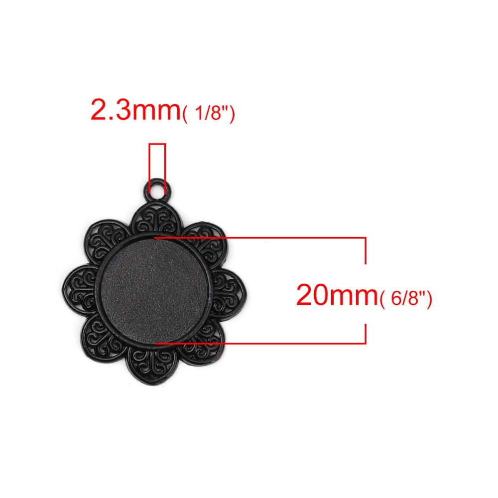 2 x 20mm Zwarte cabochonhouders, cabochonhangers 8500