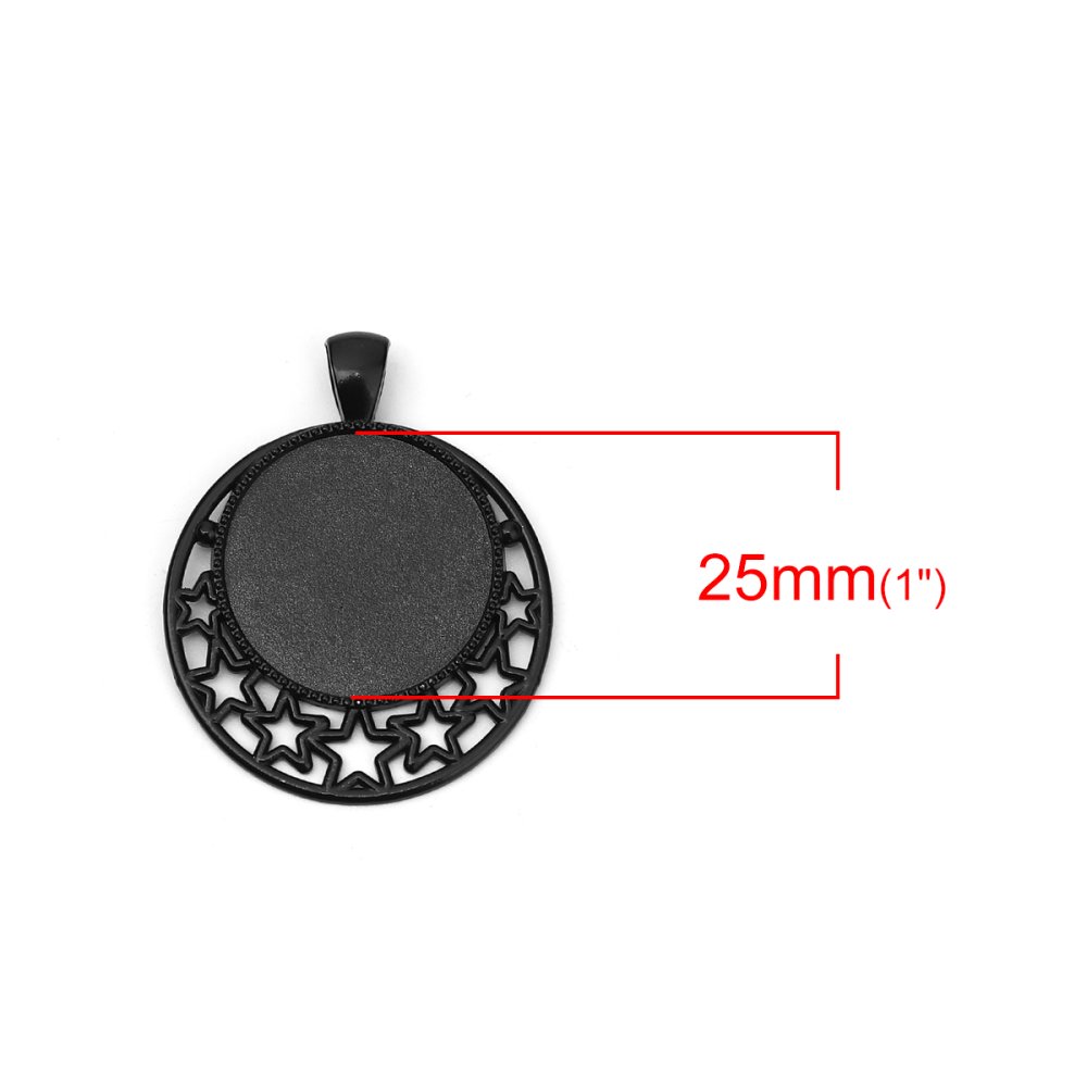 2 x 25mm Zwarte cabochonhouders, cabochonhangers 8501