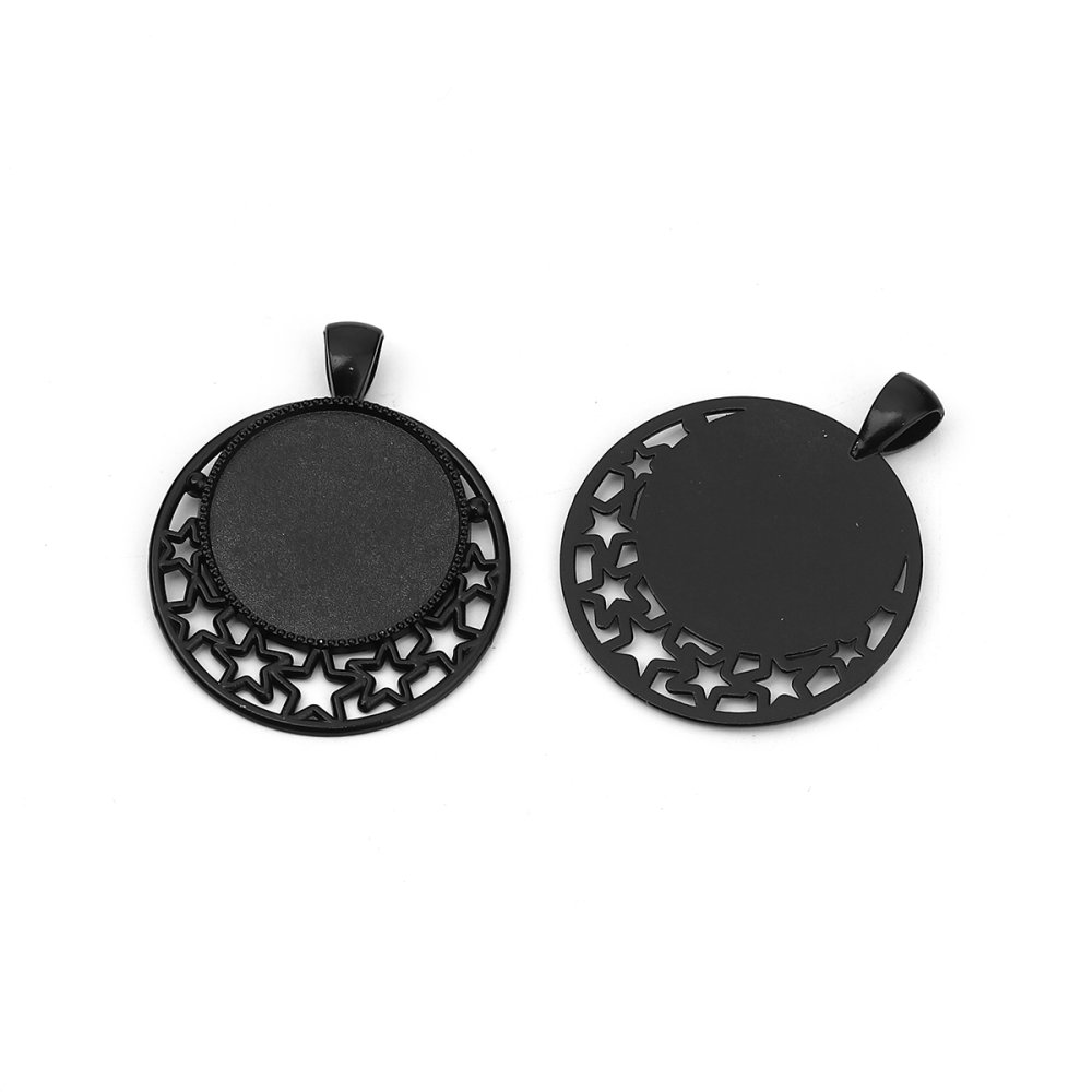 2 x 25mm Zwarte cabochonhouders, cabochonhangers 8501