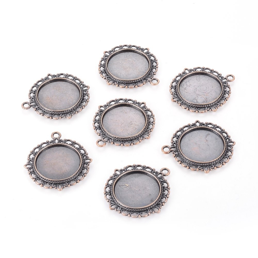2 x 20mm koperrode cabochonhouders, cabochonhangers 15290AS
