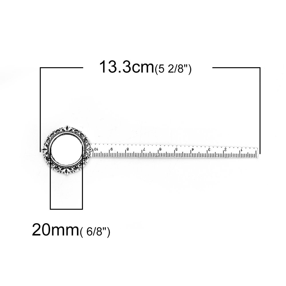 3 boekenleggers liniaal cabochon 20 mm N°01 Verouderd Zilver