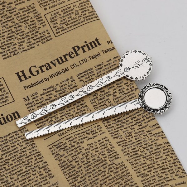 3 boekenleggers liniaal cabochon 20 mm N&deg;01 Verouderd Zilver