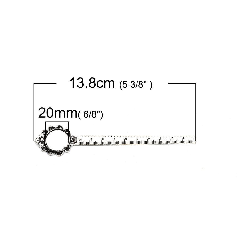 3 boekenleggers liniaal cabochon 20 mm N°02 Verouderd Zilver