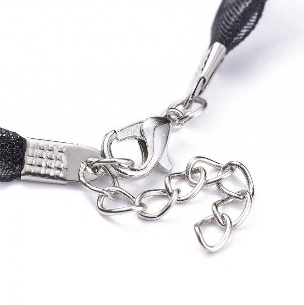 5 Organza lint en zwart waxkoord kettingen