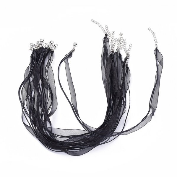 5 Organza lint en zwart waxkoord kettingen
