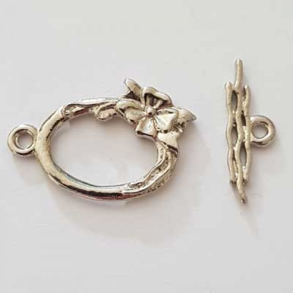 5 Fermoirs Toggle Motif Fleur Argent Vieilli N&deg;19