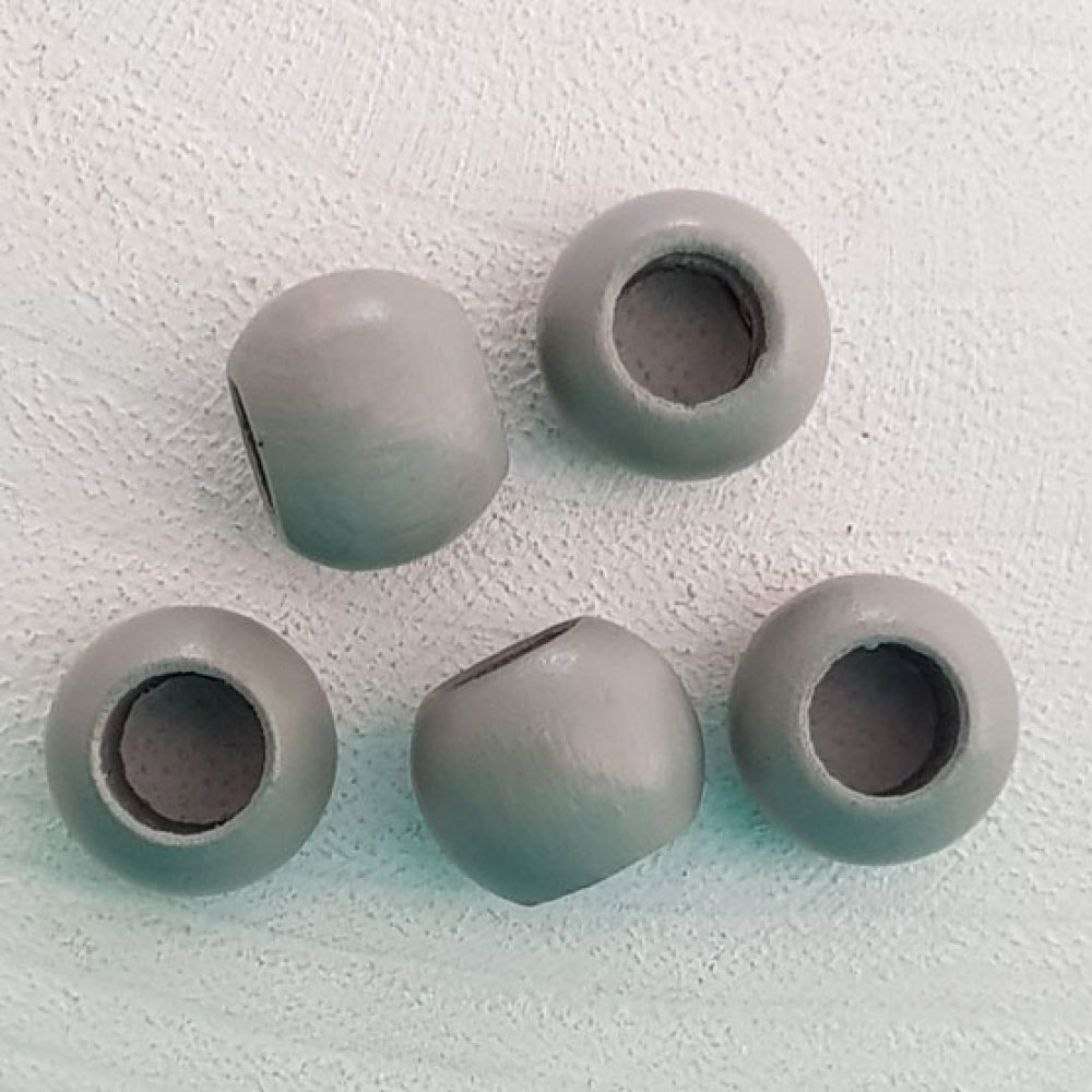 5 Houten Kralen Rond 14/11 mm Licht Grijs