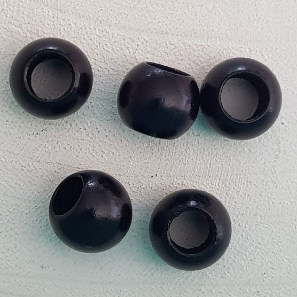 5 Houten Kralen Rond 14/11 mm Zwart
