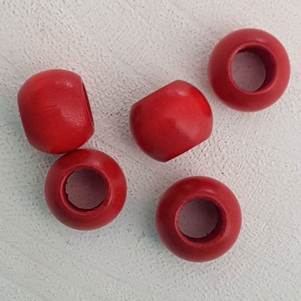 5 Houten Kralen Rond 14/11 mm Rood
